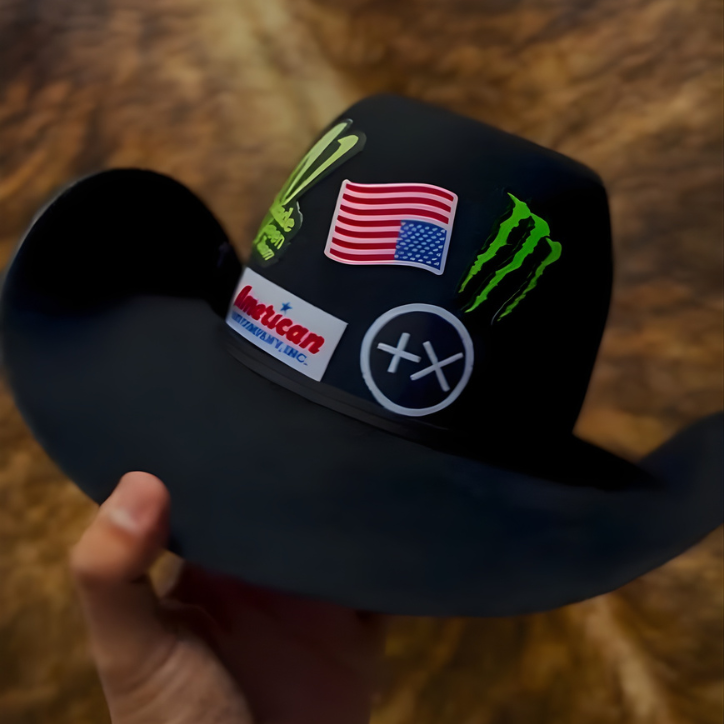 Chapeu Pralana preto + Adesivos